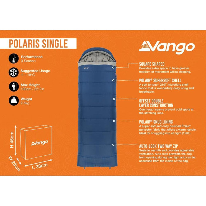 Vango Polaris Single Sleeping Bag Single Neptune Vango - UK Camping And Leisure