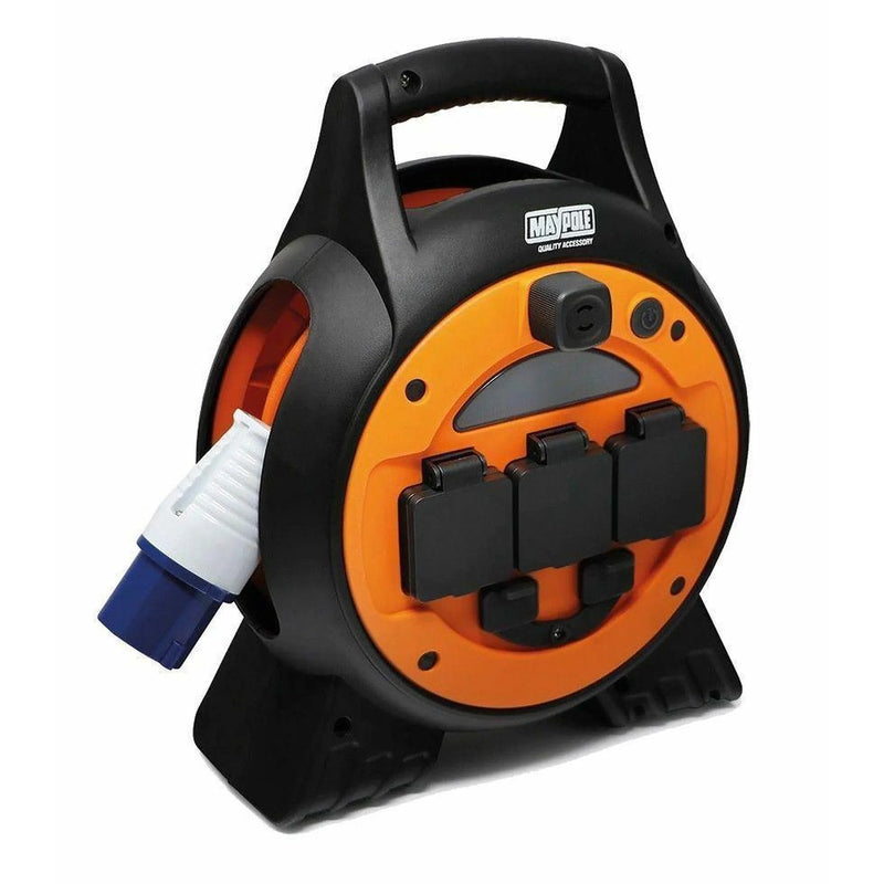 MAYPOLE 3 Way 15Mtr Mobile Mains Roller Power Unit with Twin USB & Light 3767