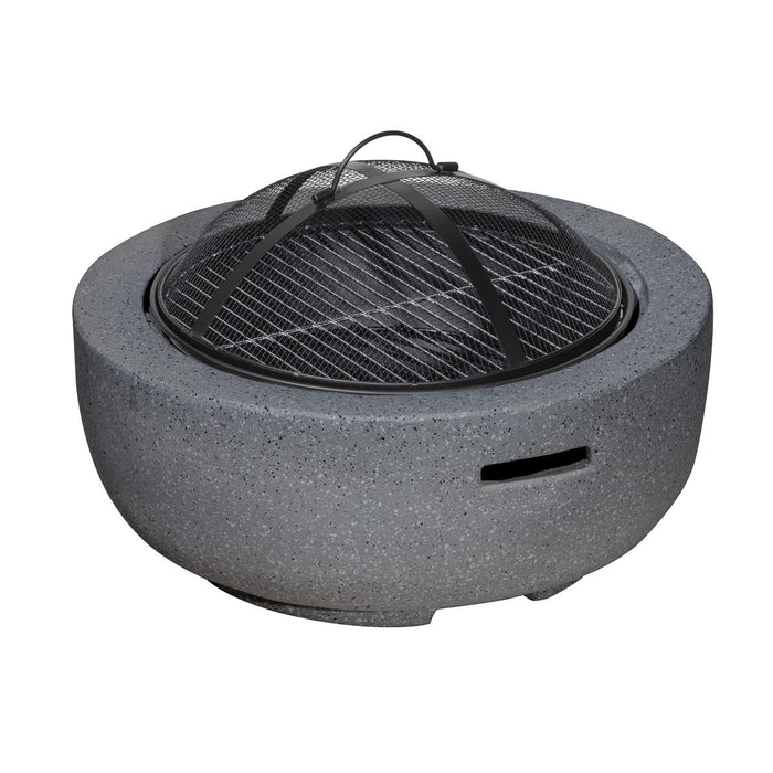 Dellonda Round MgO Fire Pit with BBQ Grill Ø60cm Safety Mesh Screen - Dark Grey Dellonda - UK Camping And Leisure