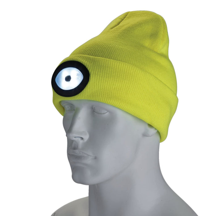 Draper Beanie Hat with Rechargeable Torch, One Size, 1W, 100 Lumens, High-vis Ye Draper - UK Camping And Leisure