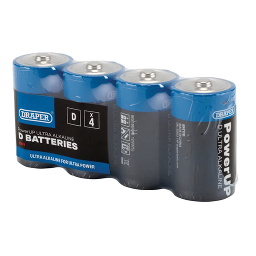 Draper PowerUP Ultra Alkaline D Batteries (Pack of 4) 03979 Draper - UK Camping And Leisure