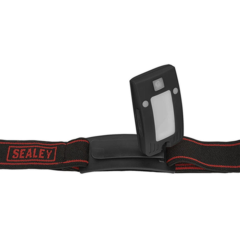 2W COB LED Rechargeable Head Torch Auto Sensor Cycling Front Rear Light Black Sealey - UK Camping And Leisure