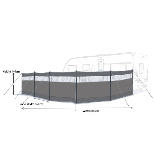 Maypole 5 Panel Steel Poled PVC Windbreak 800cm | lightweight, UPF, UV protection, family camping
