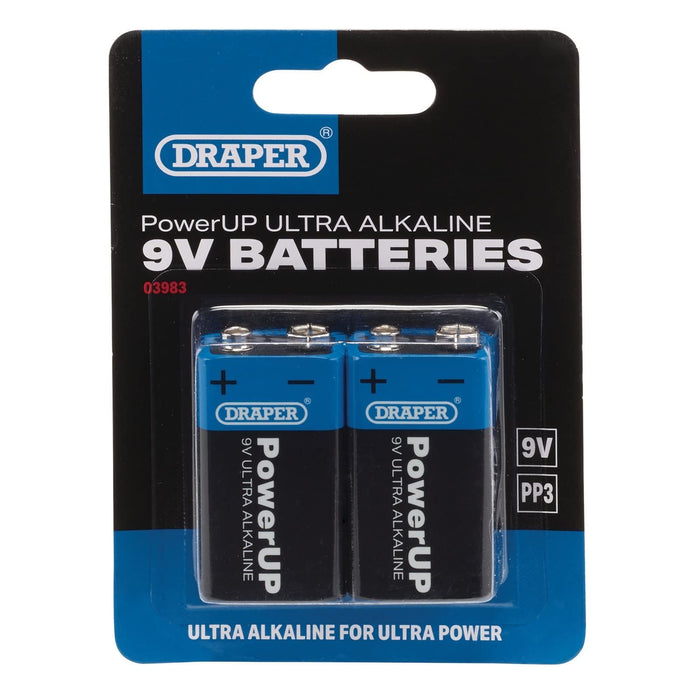 Draper PowerUP Ultra Alkaline 9V Batteries (Pack of 2) 03983 Draper - UK Camping And Leisure