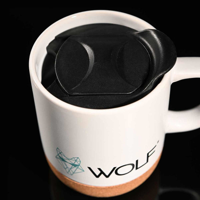 Wolf Outdoors Ceramic Mug with Lid and Cork Base White Wolf Outdoors - UK Camping And Leisure