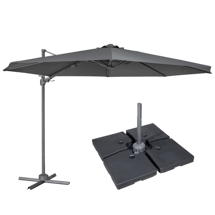 Dellonda Cantilever Parasol with 360 Rotation, Tilt, Cover & Base 3m - Grey Dellonda - UK Camping And Leisure