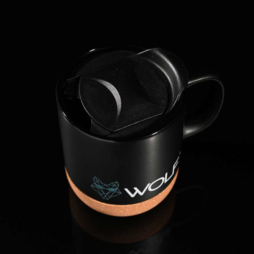 Wolf Outdoors Ceramic Mug with Lid and Cork Base Black Wolf Outdoors - UK Camping And Leisure