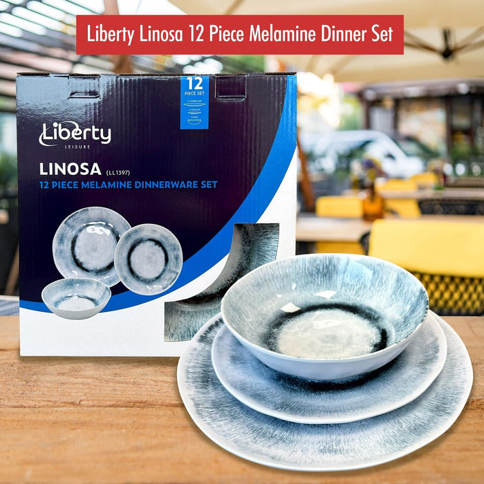 MDS1203 Liberty Linosa 12 Piece Melamine Dinner Set LL1397 Liberty Leisure UK - UK Camping And Leisure