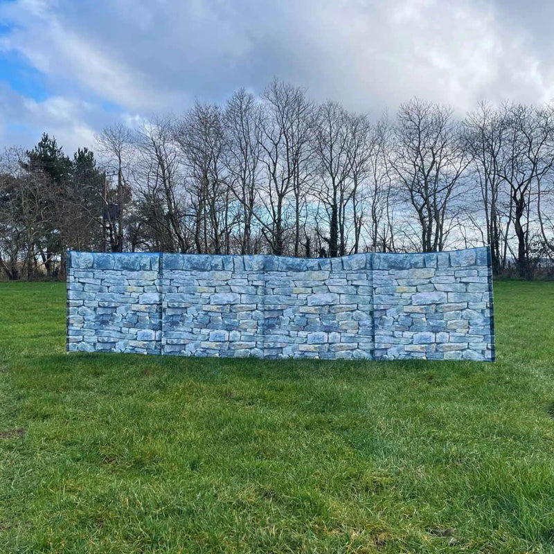 Olpro Stone Wall Folding Wooden Windbreak 4 Panels 480cm