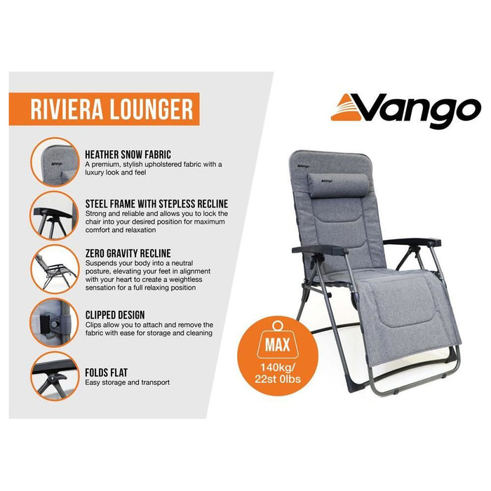 Vango Riviera Camping Lounger Heather Grey Chair Vango - UK Camping And Leisure