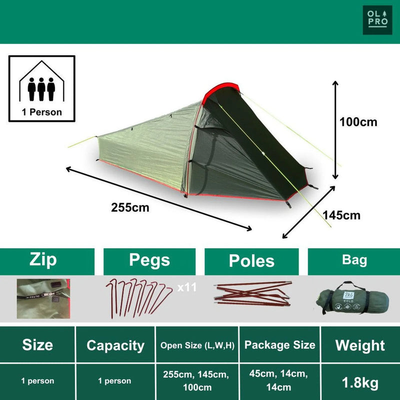 Olpro Solo 1 Berth Tent - Lightweight Waterproof Design