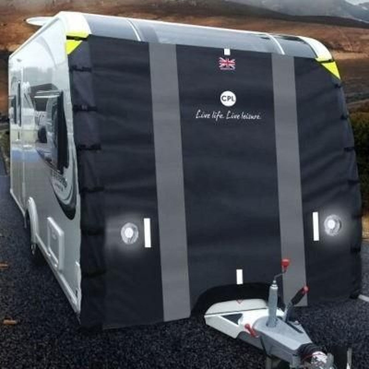 QENETY Universele caravanhoes, 210 x 175 cm, waterdicht, uv-bescherming, met ledlampen en reflecterende strepen