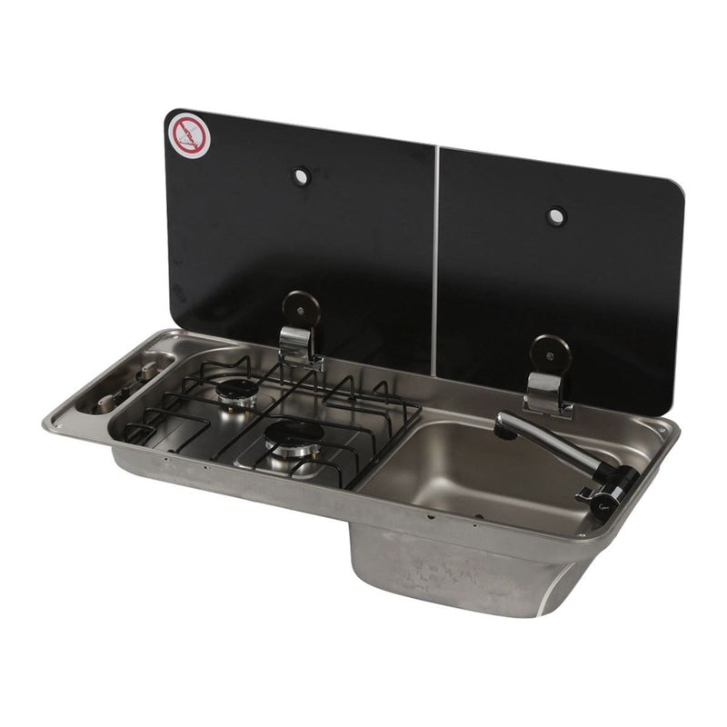 CAN Randi Hob & RH Sink 716 x 340mm (Double Glass Lid / 2 Burners / Piezo) CAN - UK Camping And Leisure