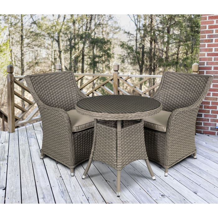 Dellonda Chester Rattan Wicker Outdoor Dining Set Tempered Glass Tabletop 3pc Dellonda - UK Camping And Leisure