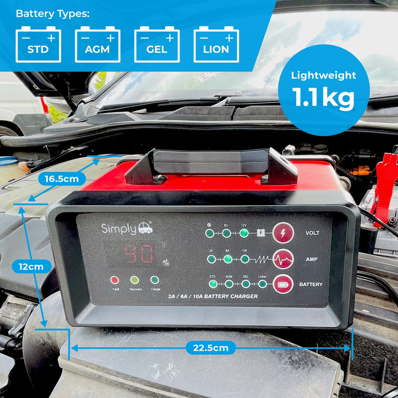 Heavy Duty Car Van Battery Charger 6V / 12V Metal Case 6-100Ah 10A Bike Boat Simply - UK Camping And Leisure