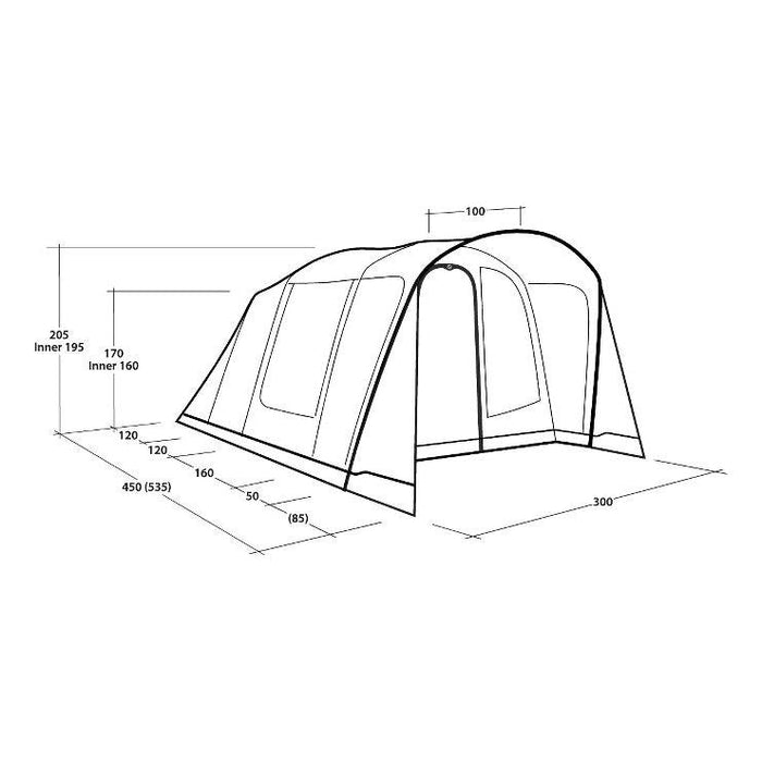 Outwell Sunhill 5 Berth Air Tent Three Room Tunnel Inflatable Tent