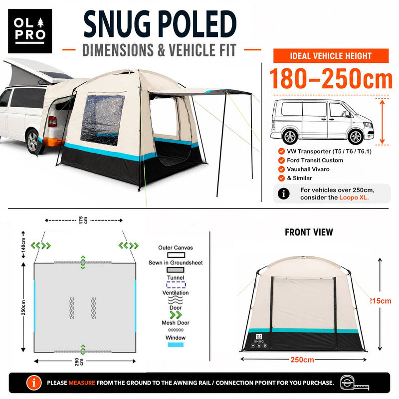 Olpro Snug Poled Tailgate Awning (steel Legs Fibreglass Roof )