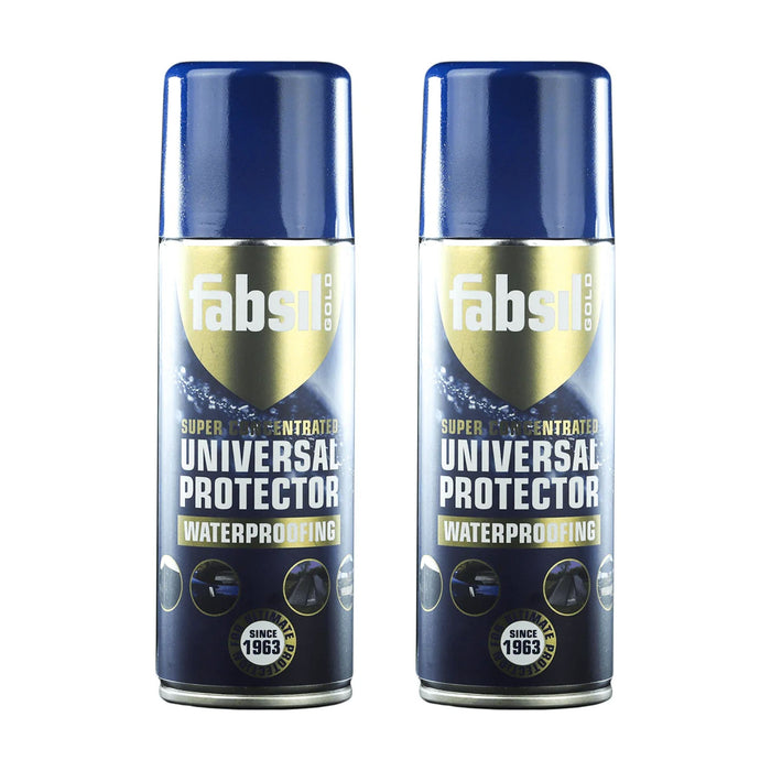 2x Fabsil Gold Waterproofer 200ml Aerosol Spray On Fabric Waterproofing UK Camping And Leisure