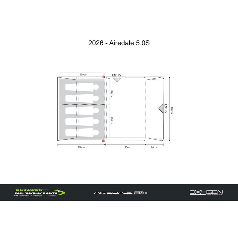 Outdoor Revolution Airedale 5.0S Air Tent 5 Berth Family Tent Inc Footprint - View 14