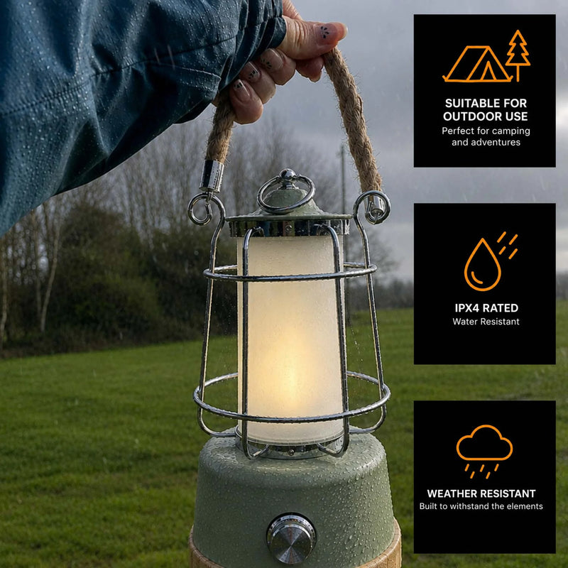 Olpro Retro Dimmable Lantern - Sage Green, 5200mAh Rechargeable Battery