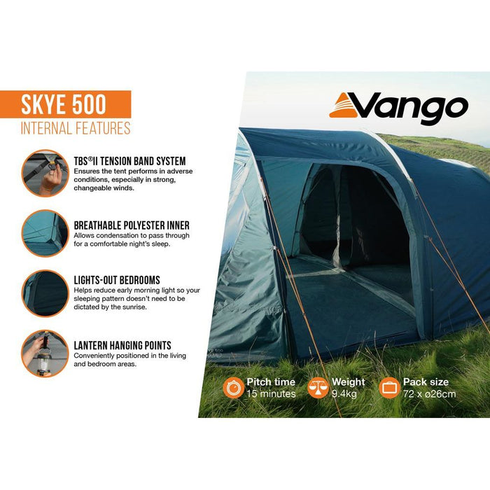 Vango Skye 500 Tent 5 Man Trekking Backpacking Tunnel Tent