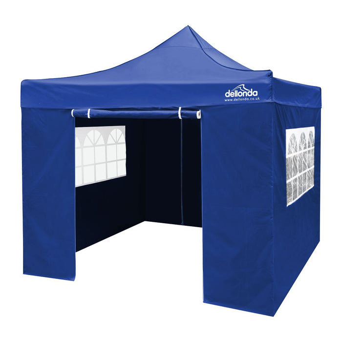 Dellonda 2x2m Pop-Up Gazebo & Side Walls  Carry Bag Rope Stakes & Weight Blue Dellonda - UK Camping And Leisure