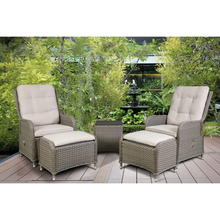 Dellonda Chester Rattan Wicker Outdoor Recliner Loungers & Table Set 5pc Dellonda - UK Camping And Leisure