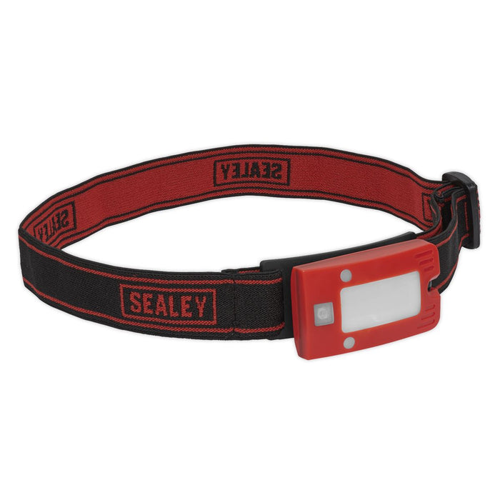2W COB LED Rechargeable Head Torch Auto Sensor Cycling Front Rear Light Red Sealey - UK Camping And Leisure