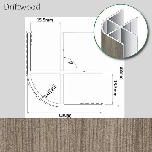 Corner Profile Driftwood Finish 38 x 38 x 2200mm Morland - UK Camping And Leisure