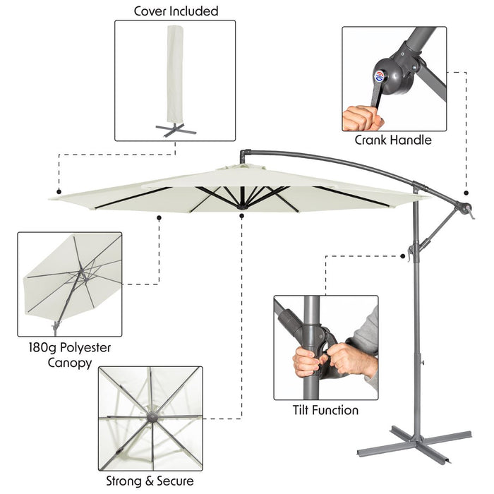 Dellonda Banana Parasol with Cover 3m - Cream DG265 Dellonda - UK Camping And Leisure