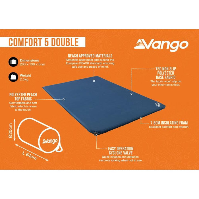 Vango Comfort 5 Double Self inflating Sleep Mat Double Neptune Vango - UK Camping And Leisure