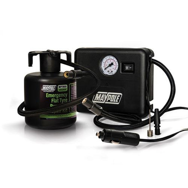 Maypole Emergency Flat Tyre Puncture Repair Kit Sealant & Compressor