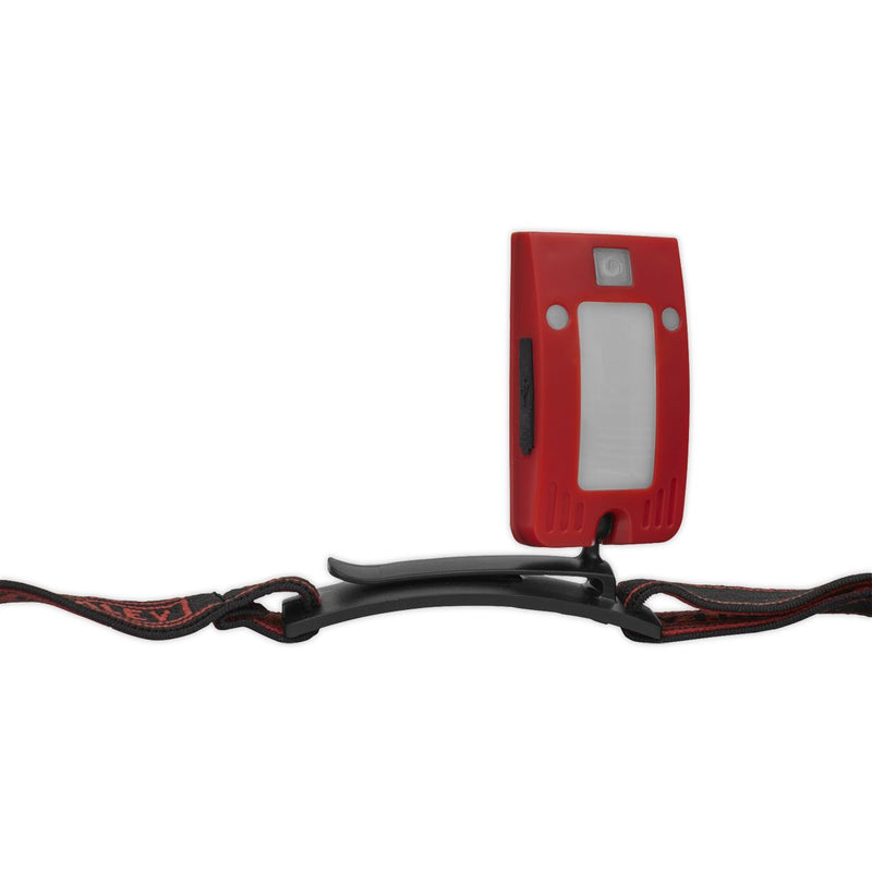 2W COB LED Rechargeable Head Torch Auto Sensor Cycling Front Rear Light Red Sealey - UK Camping And Leisure