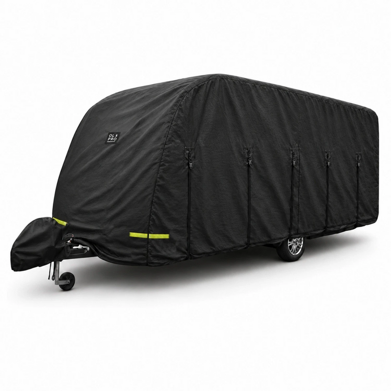 OLPRO Breathable Waterproof 4Ply Caravan Cover with Free Hitch Cover Black