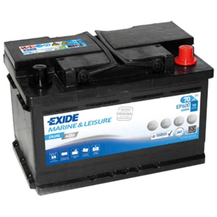 Exide EP600 12V Dual AGM Battery 70Ah (Low Box) Exide - UK Camping And Leisure