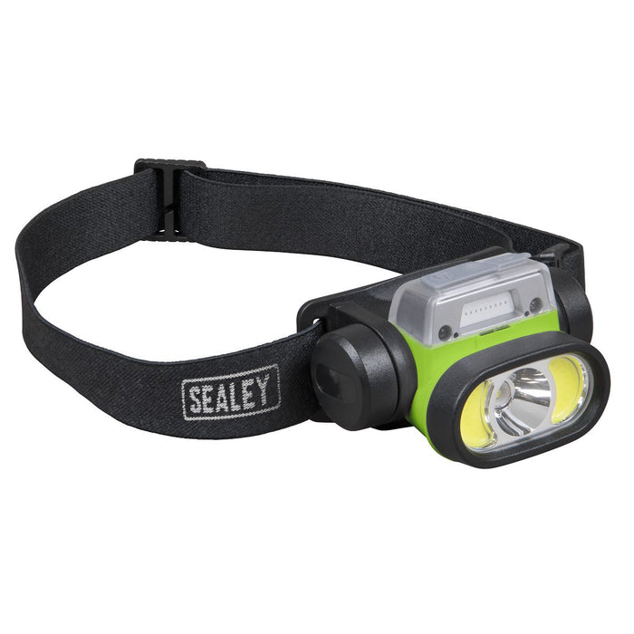 Sealey Rechargeable Head Torch with Auto-Sensor 5W & 3W COB LED HT400LED Sealey - UK Camping And Leisure