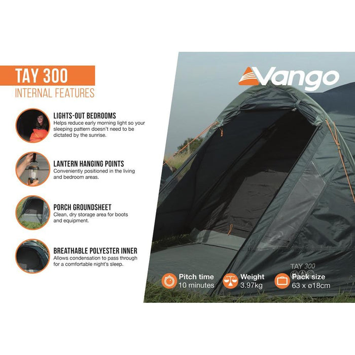 Vango Tay 300 Tent 3 Person Man Waterproof Outdoor Camping Hiking Festival