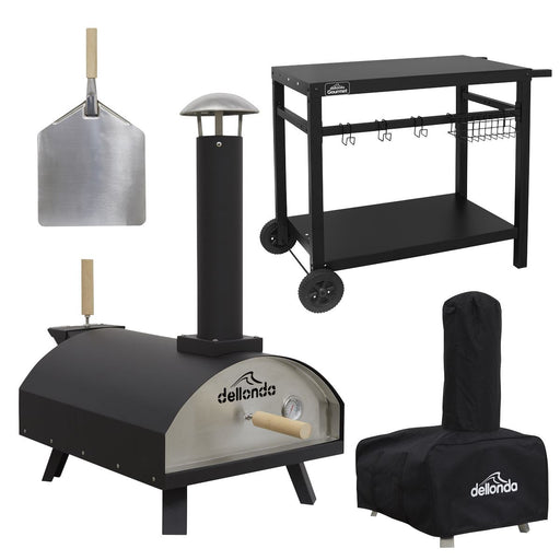 Dellonda Wood-Fired Pizza Oven, Pizza Peel, Cover & Plancha Trolley 14" - Black Dellonda - UK Camping And Leisure