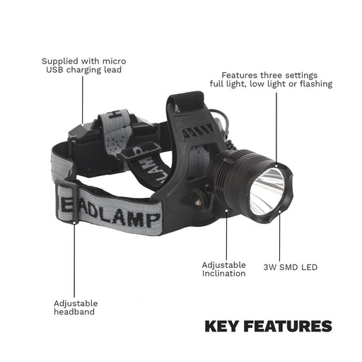 Sealey Head Torch 3W CREE LED Rechargeable HT105LED Sealey - UK Camping And Leisure