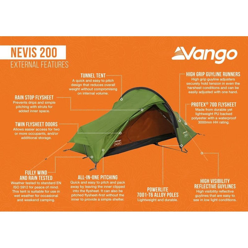 Vango Nevis 200 Pamir Green 2 Person Tent Vango - UK Camping And Leisure