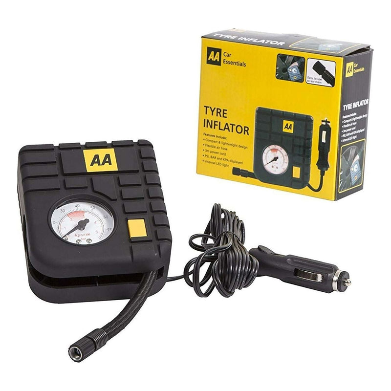 AA 12V Car Tyre Air Compressor Inflator LED Pump Pressure Gauge Cigarette Socket AA - UK Camping And Leisure
