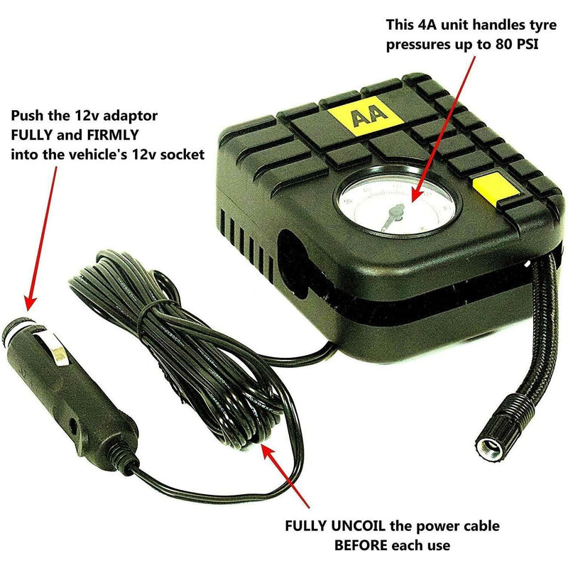 AA 12V Car Tyre Air Compressor Inflator LED Pump Pressure Gauge Cigarette Socket AA - UK Camping And Leisure