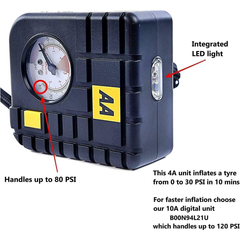 AA 12V Car Tyre Air Compressor Inflator LED Pump Pressure Gauge Cigarette Socket AA - UK Camping And Leisure
