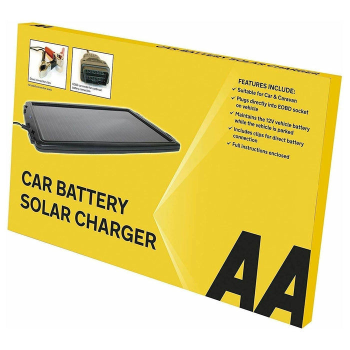 AA 12V Solar Powered Panel Car Caravan Battery EOBD Trickle Charger Maintainer AA - UK Camping And Leisure