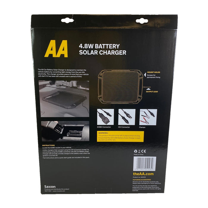 AA 4.8W XL 12V Car Van Caravan Solar Panel Trickle Battery Charger Power Supply AA - UK Camping And Leisure