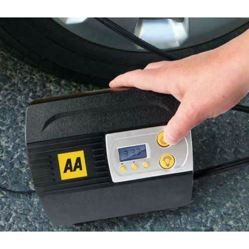 AA Official Car Essentials Digital Air Compressor 12V Tyre Inflator Adapters LED AA - UK Camping And Leisure