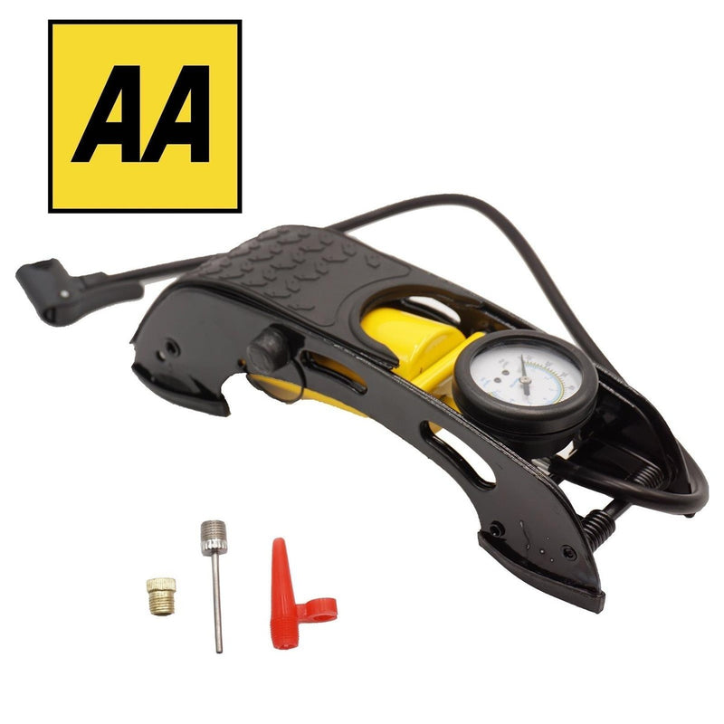 AA Single Barrel Cylinder Tyre Foot Pump Air Inflator Car Van Bicycle Bike AA - UK Camping And Leisure