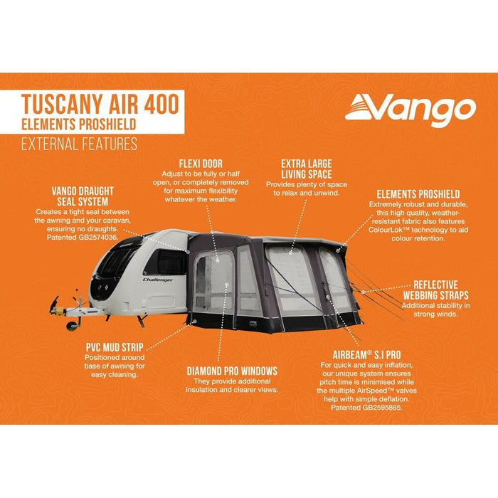 Vango Tuscany Air 400 Elements ProShield Caravan Awning Vango - UK Camping And Leisure