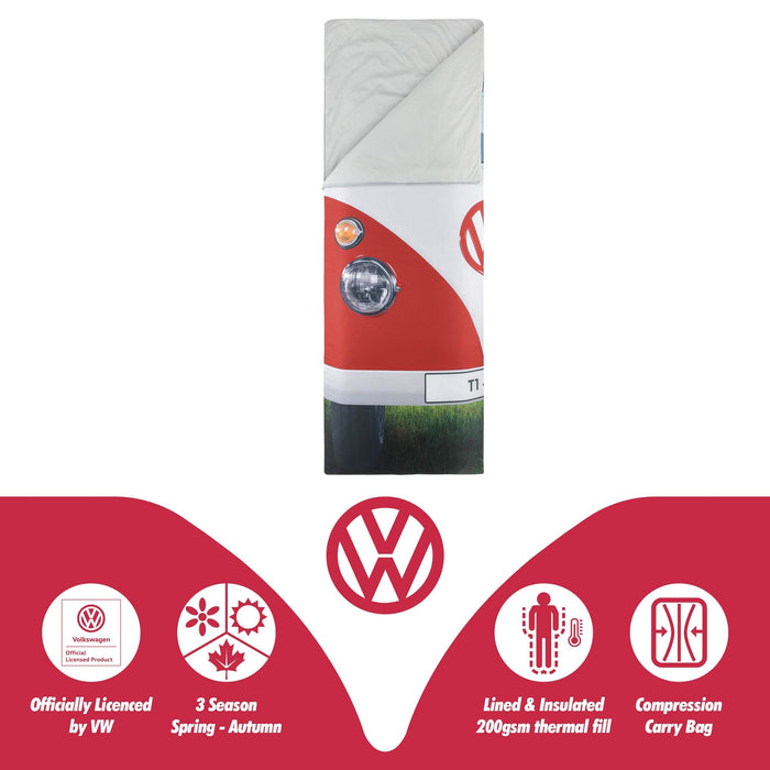 Vw Single Sleeping Bag Titan Red 190Cm X 75Cm OL0182-RD Board Masters - UK Camping And Leisure