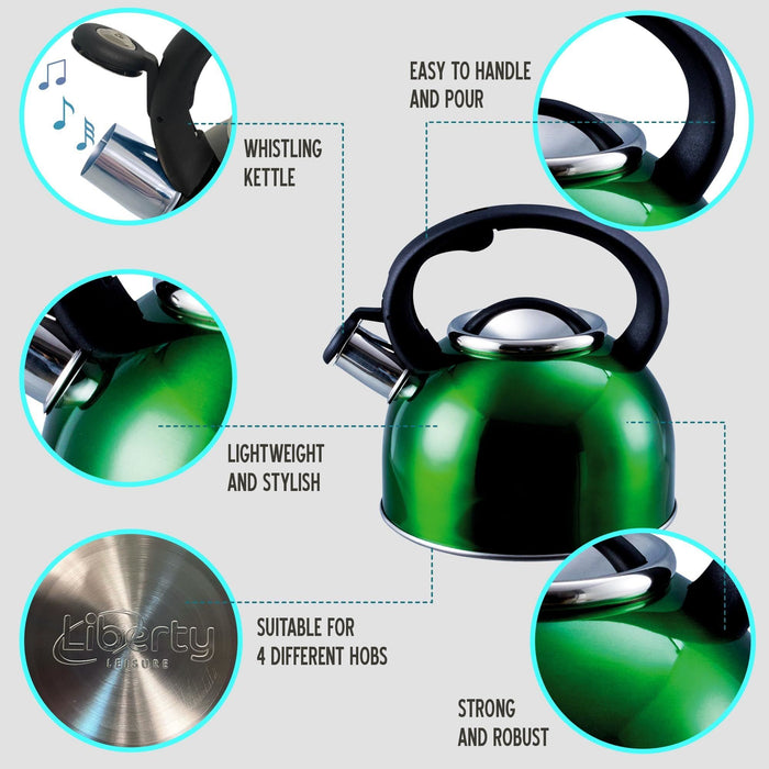 Liberty Green 2.5 Litre Whistling Kettle CW-T056-B1G Liberty Leisure UK - UK Camping And Leisure